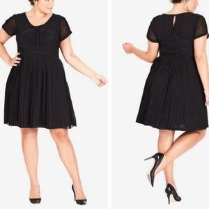 City Chic Black Pleat Allure Mini Dress - S / 16
